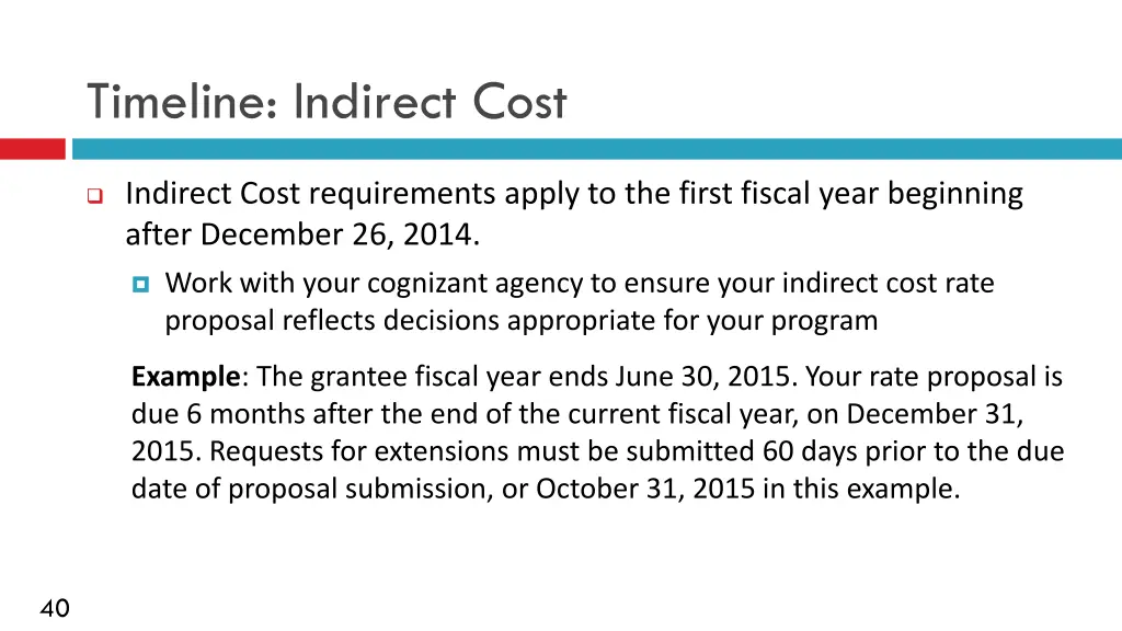 timeline indirect cost