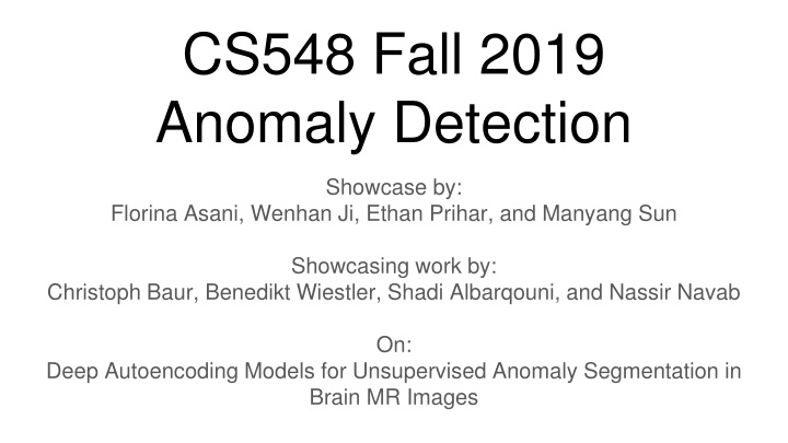 cs548 fall 2019 anomaly detection