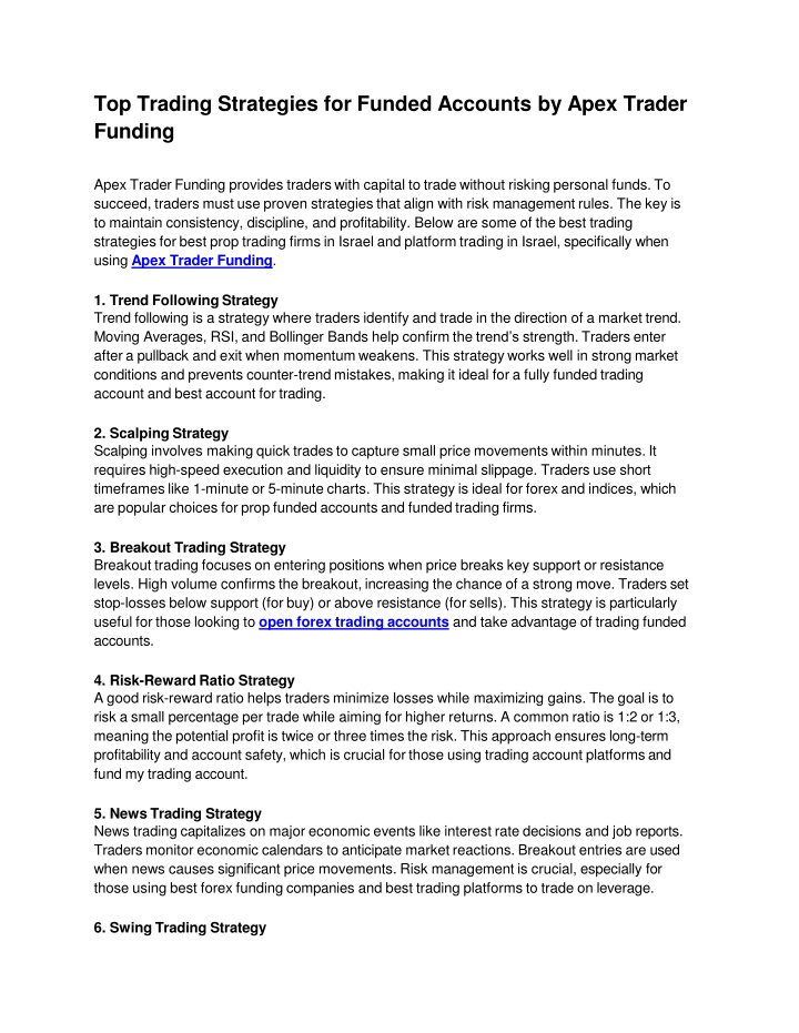 top trading strategies for funded accounts