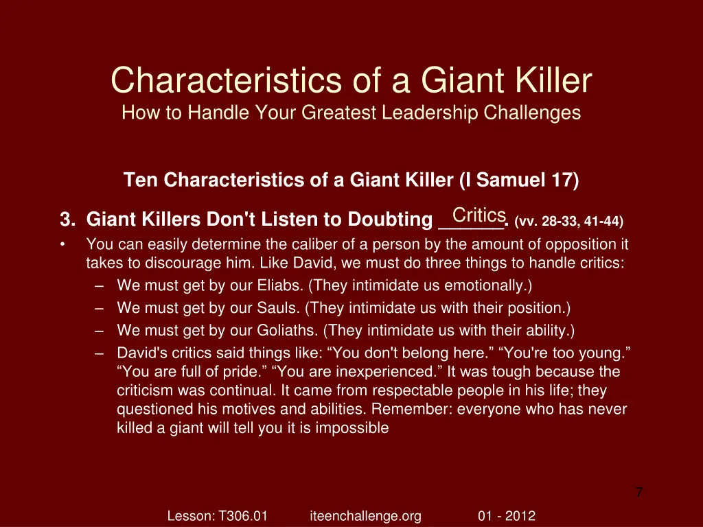 characteristics of a giant killer how to handle 6
