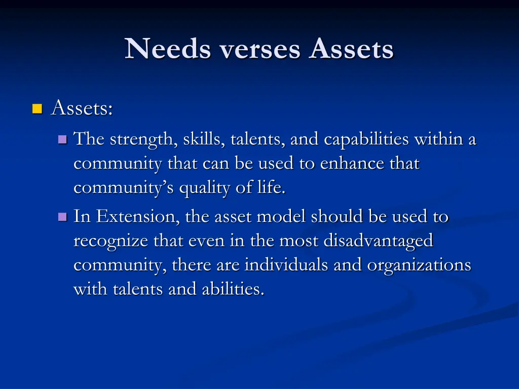 needs verses assets 1