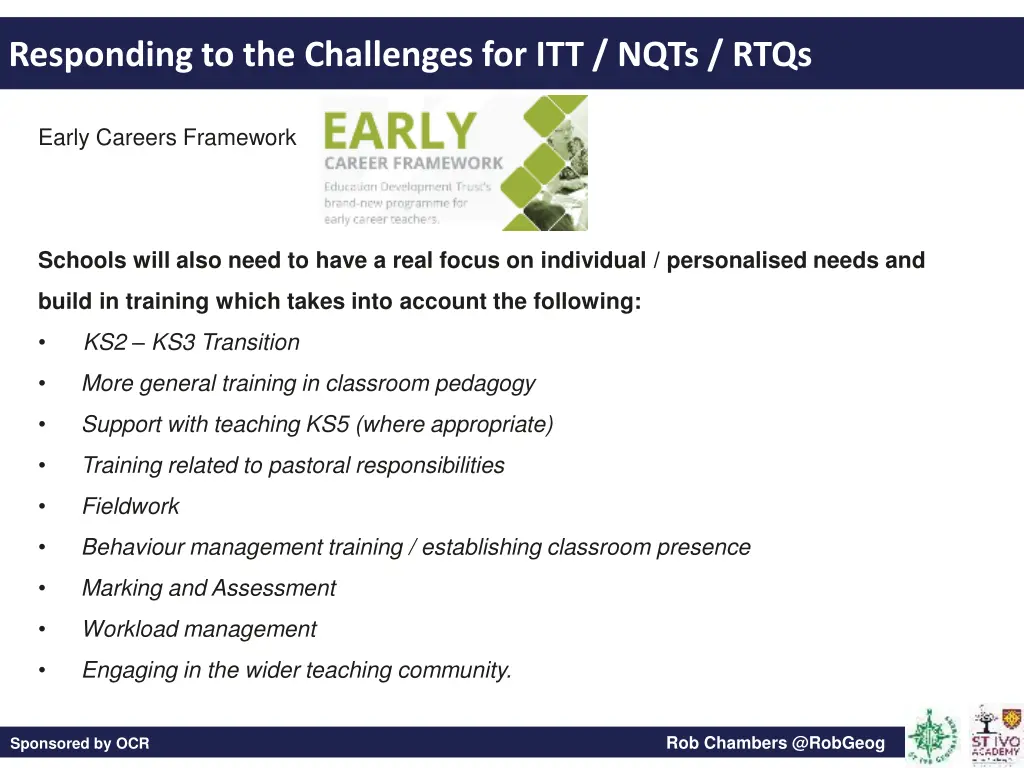 responding to the challenges for itt nqts rtqs