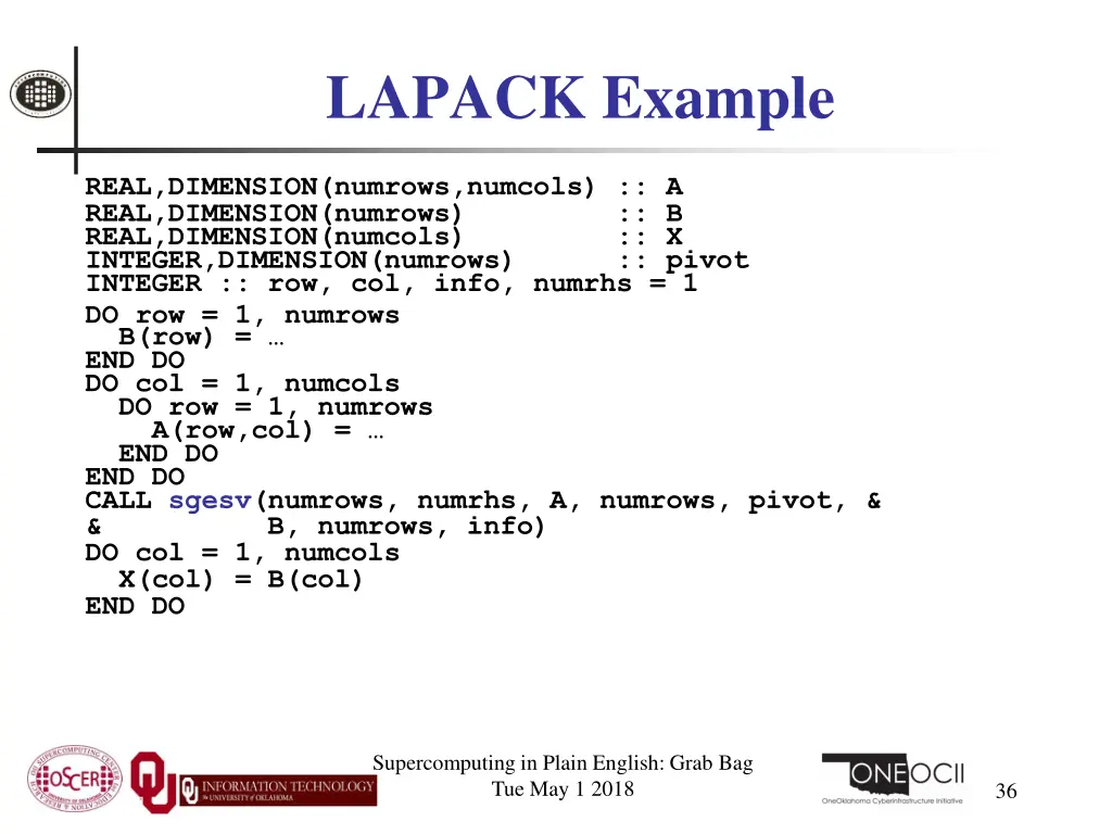 lapack example