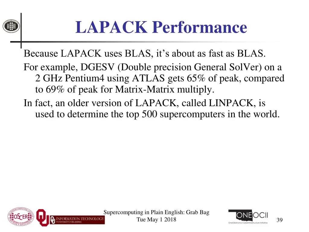 lapack performance
