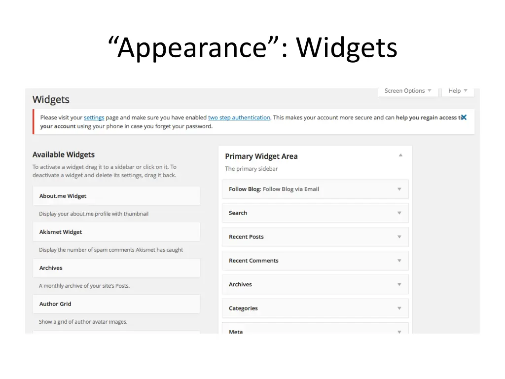 appearance widgets