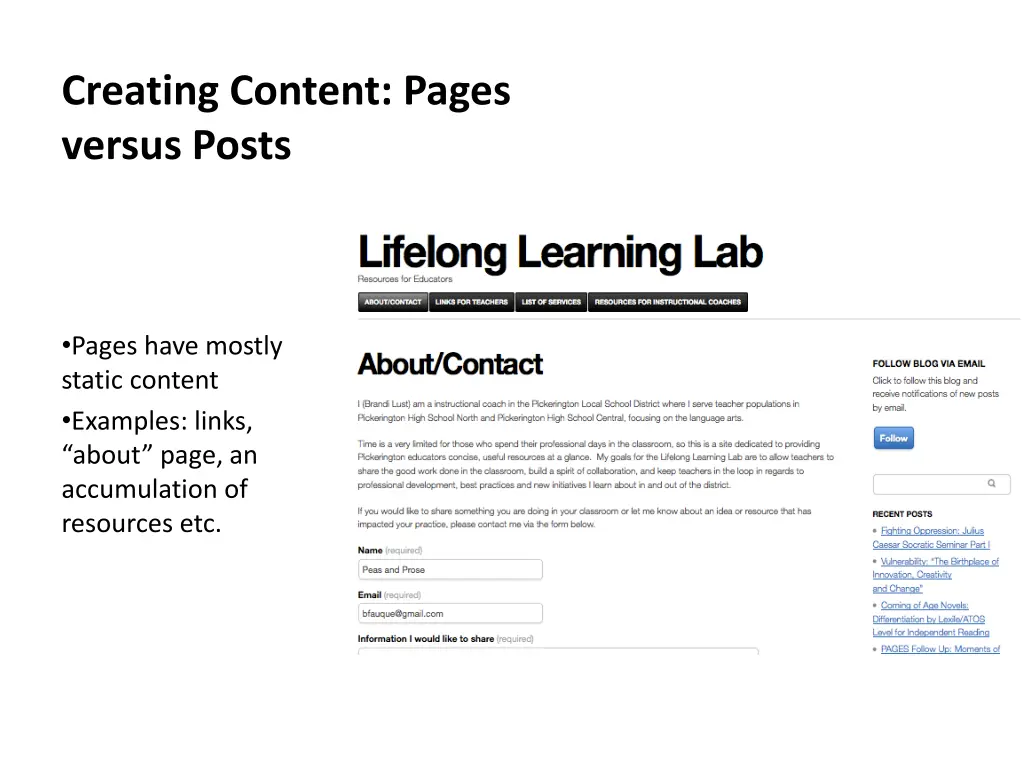 creating content pages versus posts