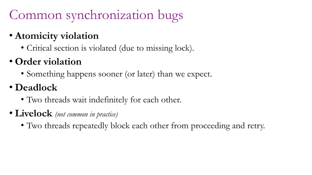 common synchronization bugs