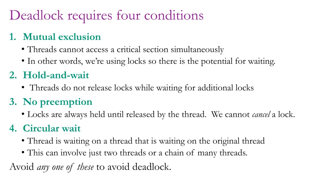 deadlock requires four conditions