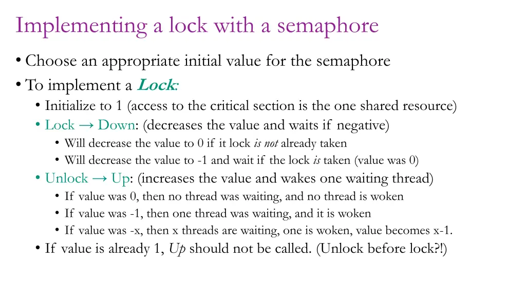 implementing a lock with a semaphore