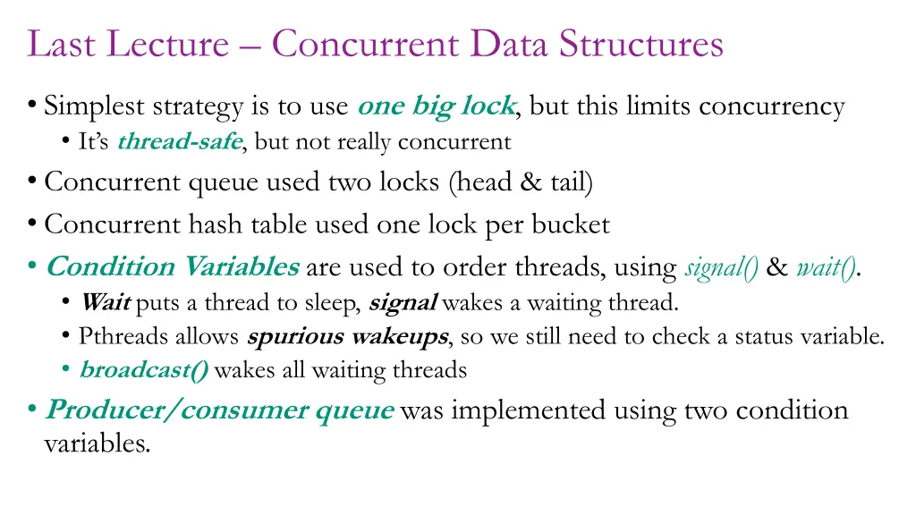 last lecture concurrent data structures