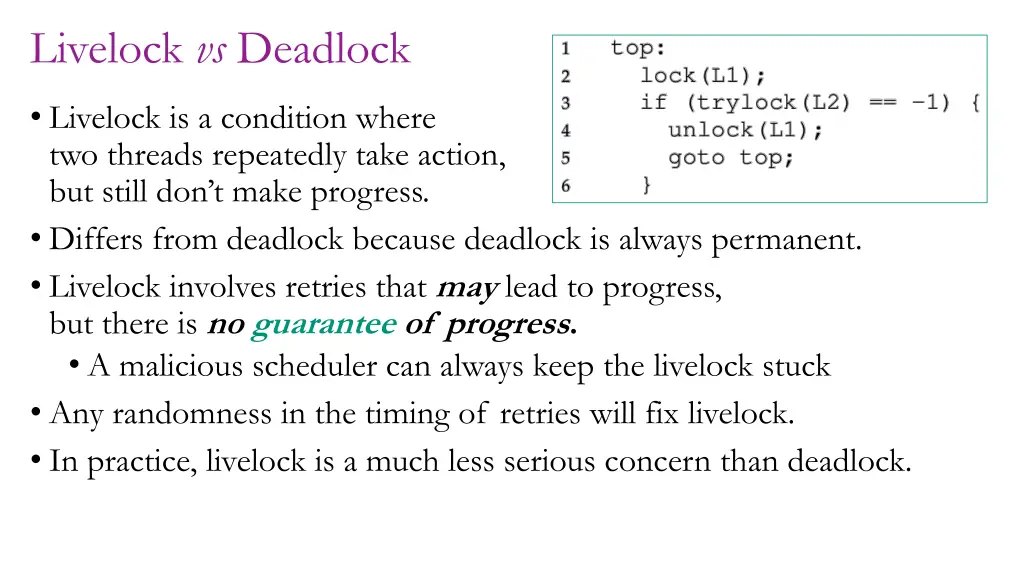 livelock vs deadlock