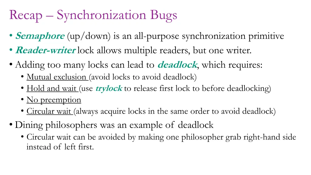 recap synchronization bugs