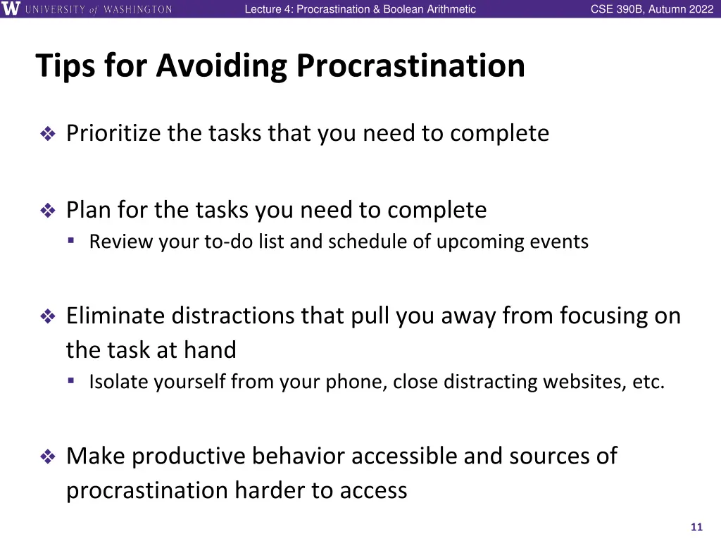 lecture 4 procrastination boolean arithmetic 10