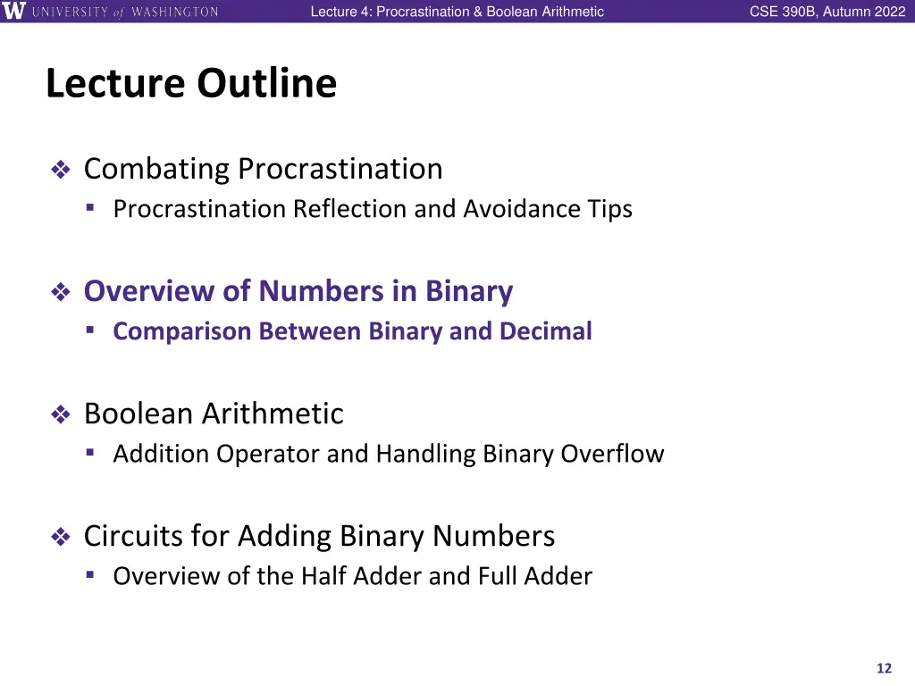 lecture 4 procrastination boolean arithmetic 11