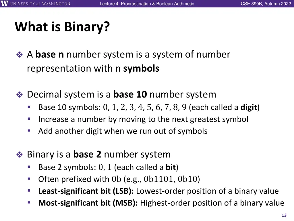 lecture 4 procrastination boolean arithmetic 12
