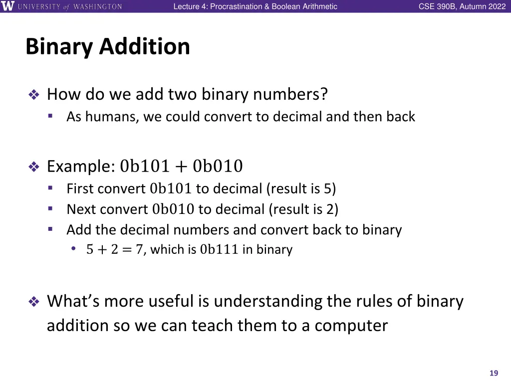 lecture 4 procrastination boolean arithmetic 18