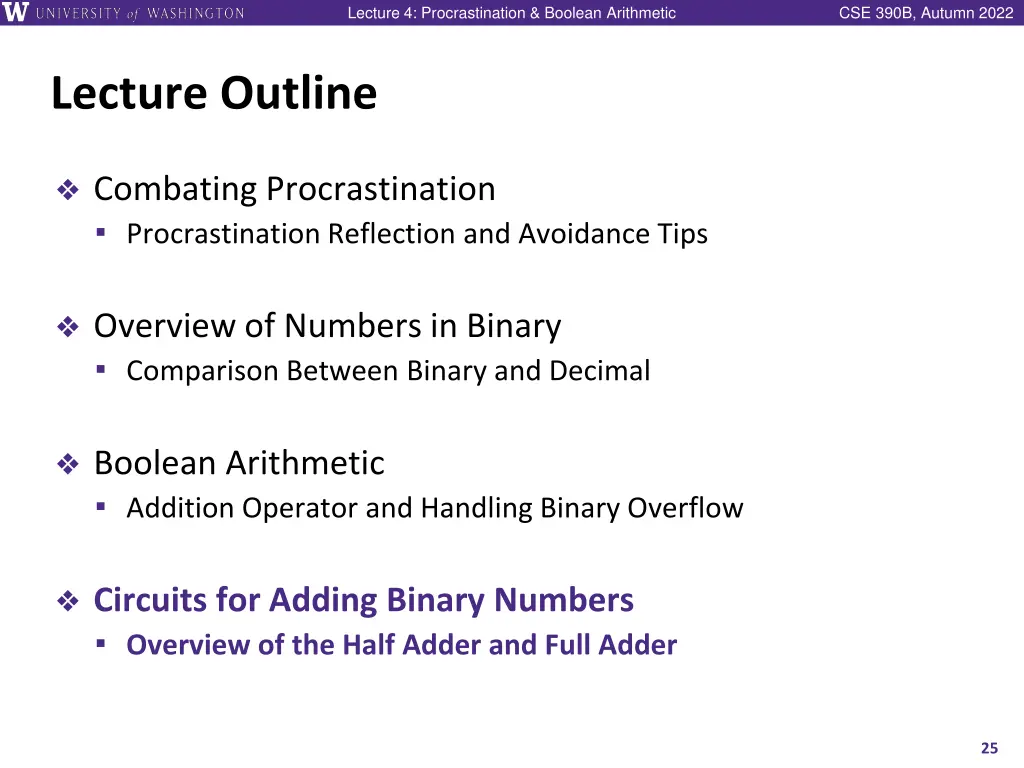 lecture 4 procrastination boolean arithmetic 24