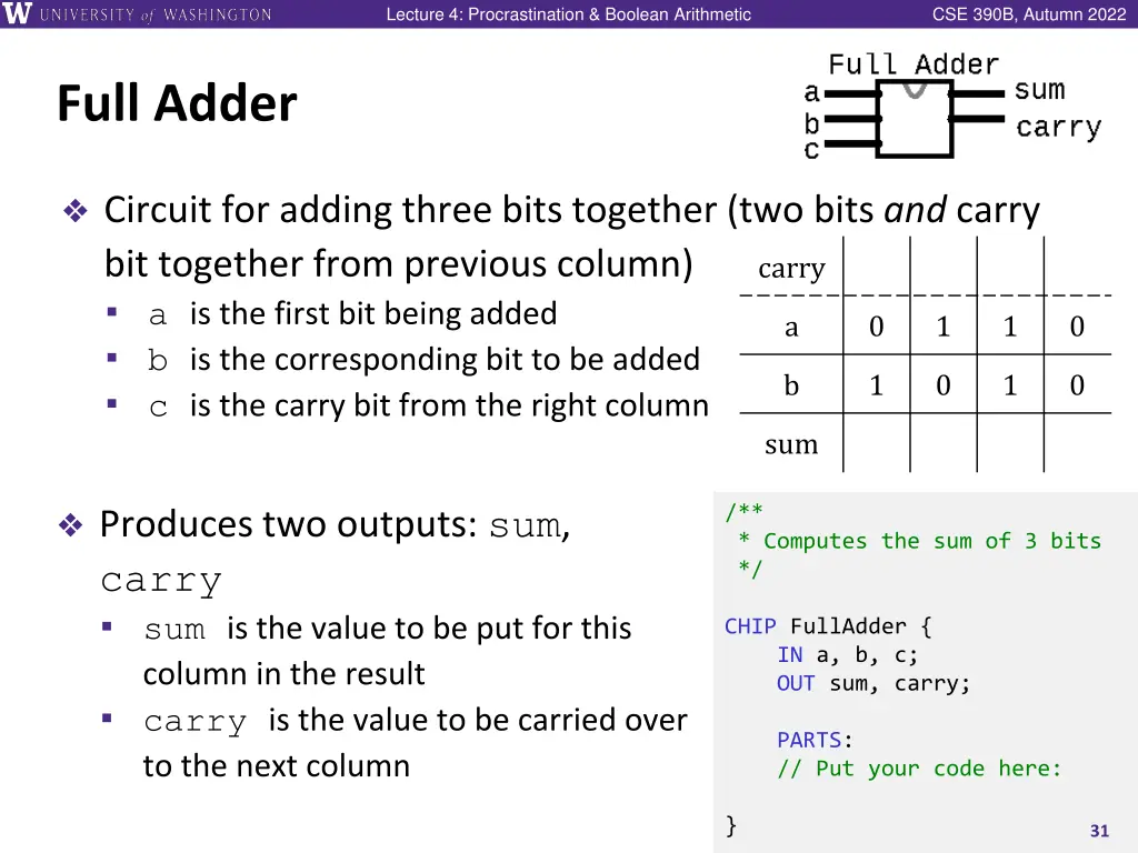 lecture 4 procrastination boolean arithmetic 29