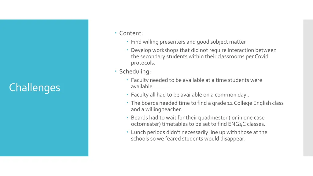 content find willing presenters and good subject