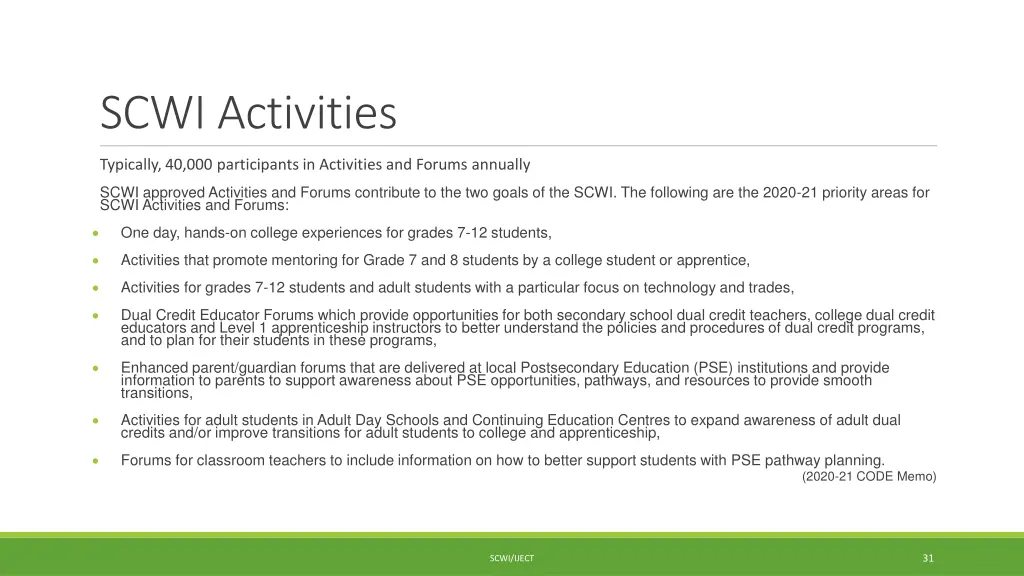 scwi activities