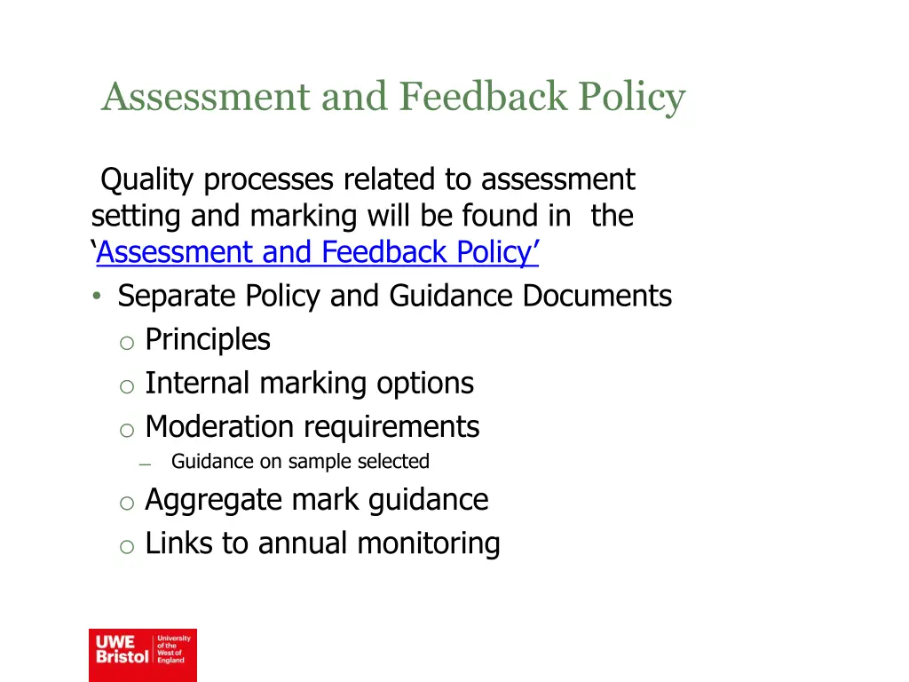 assessment and feedback policy