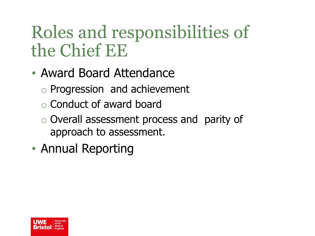 roles and responsibilities of the chief ee award