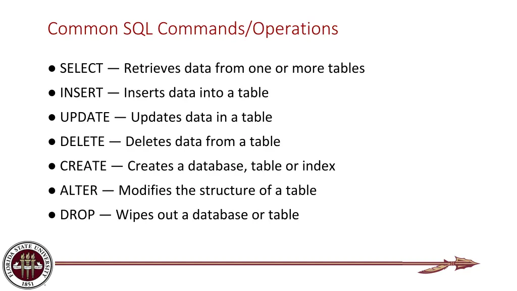 common sql commands operations