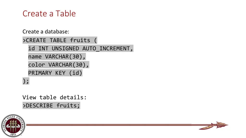 create a table