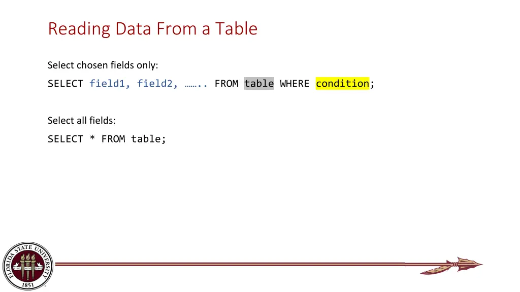 reading data from a table