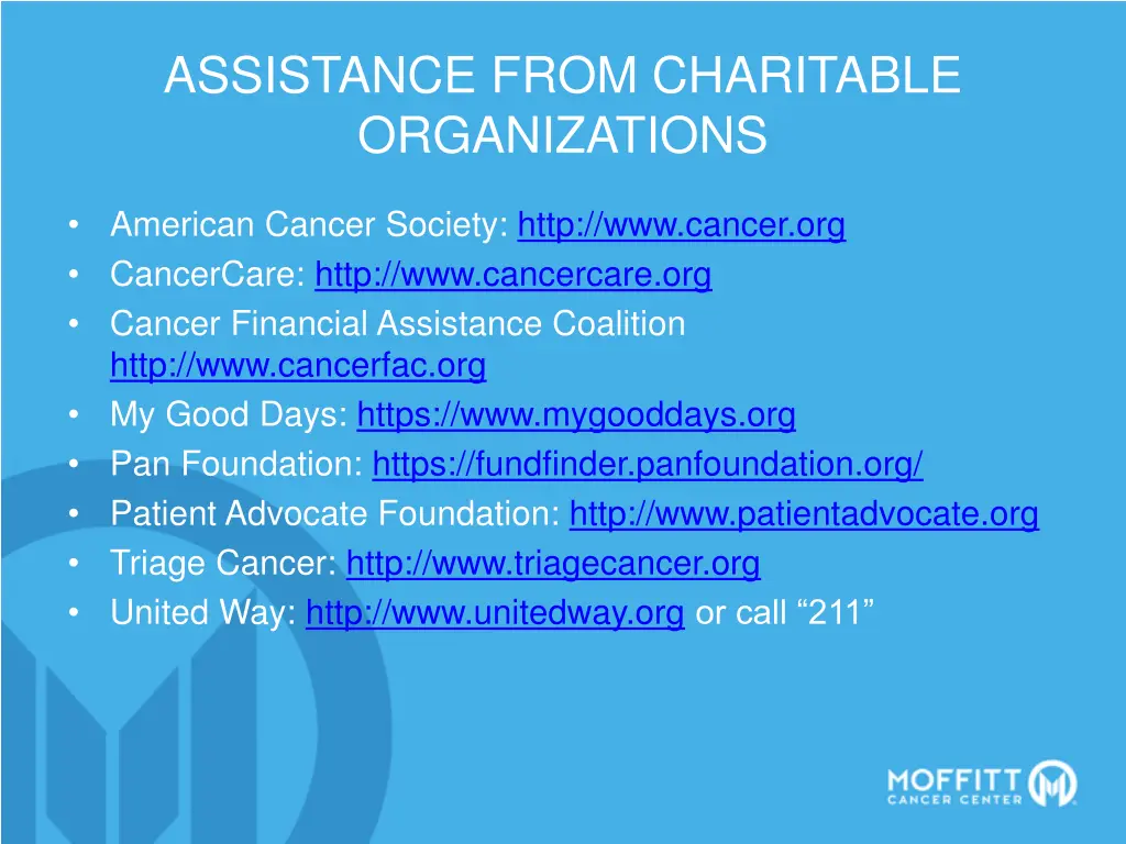 assistance from charitable organizations