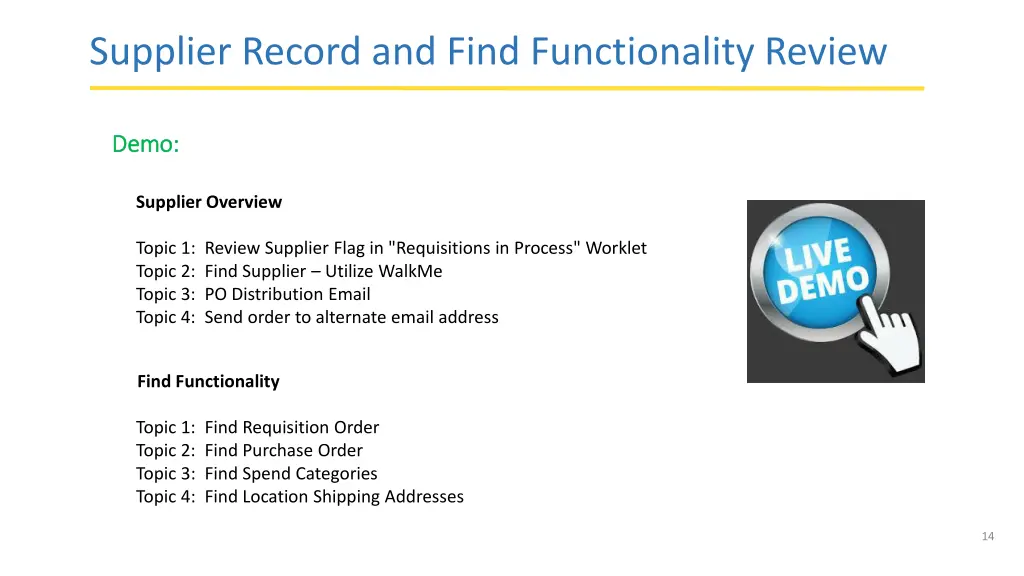 supplier record and find functionality review