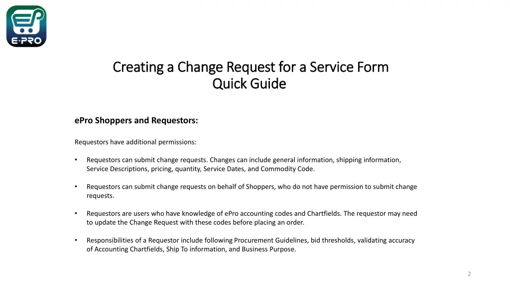 creating a change request for a service form