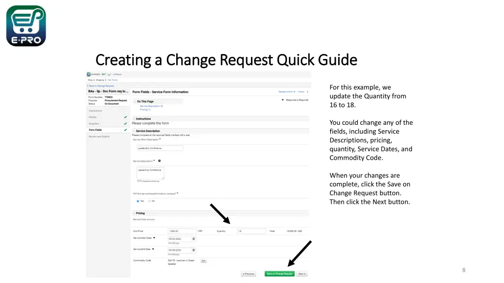 creating a change request quick guide creating 5
