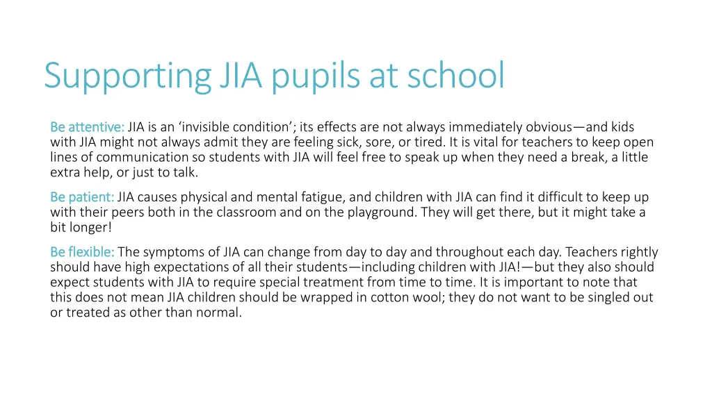 supporting jia pupils at school