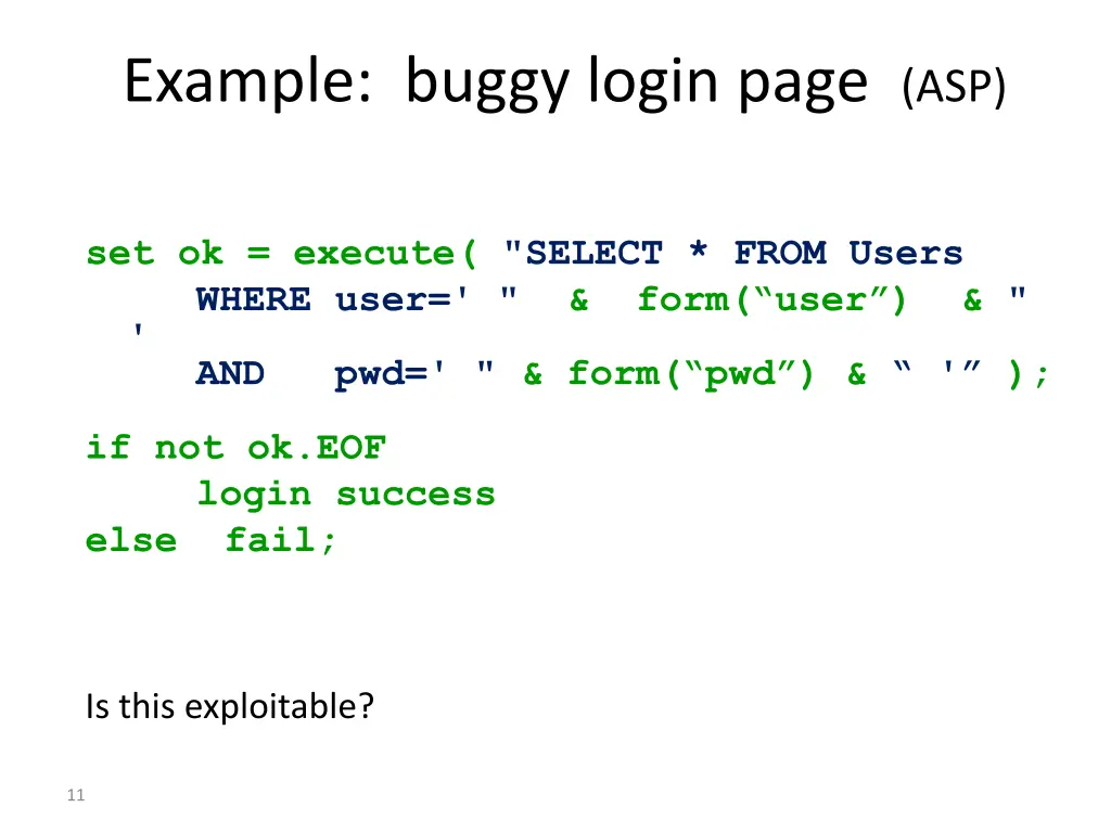 example buggy login page asp