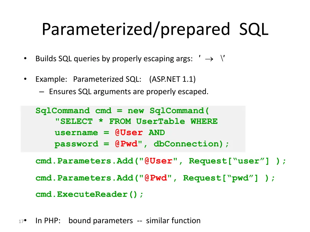 parameterized prepared sql