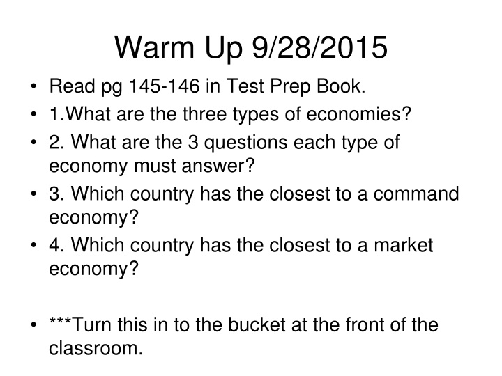 warm up 9 28 2015 read pg 145 146 in test prep
