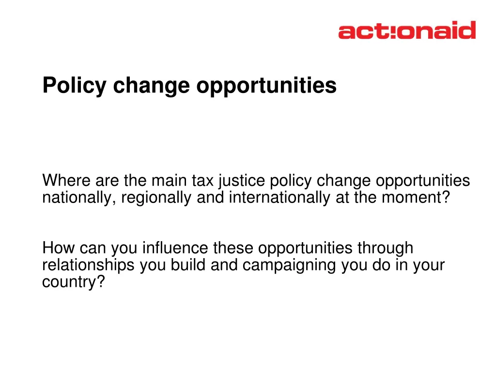 policy change opportunities