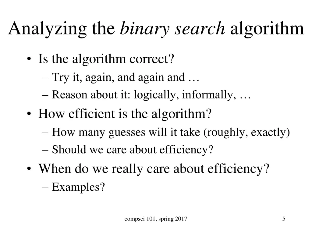 analyzing the binary search algorithm