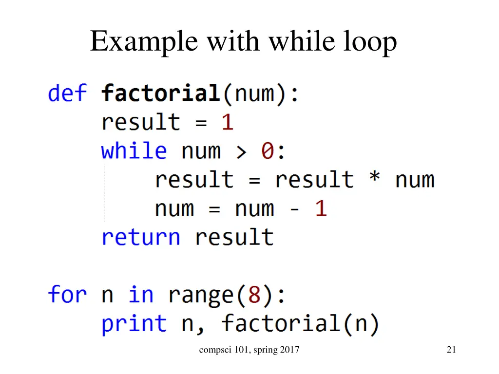 example with while loop