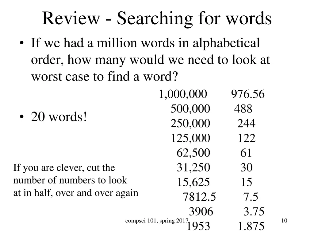 review searching for words if we had a million 1