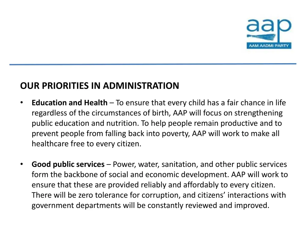our priorities in administration