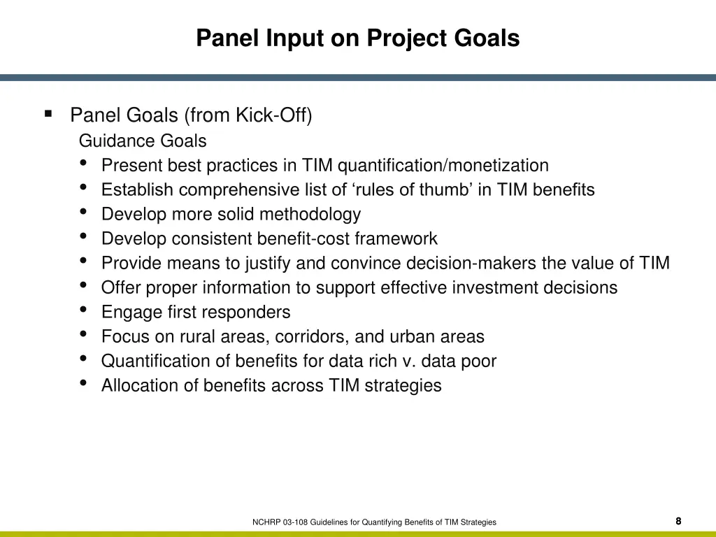 panel input on project goals