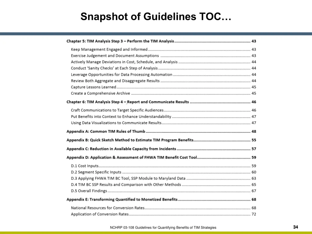 snapshot of guidelines toc