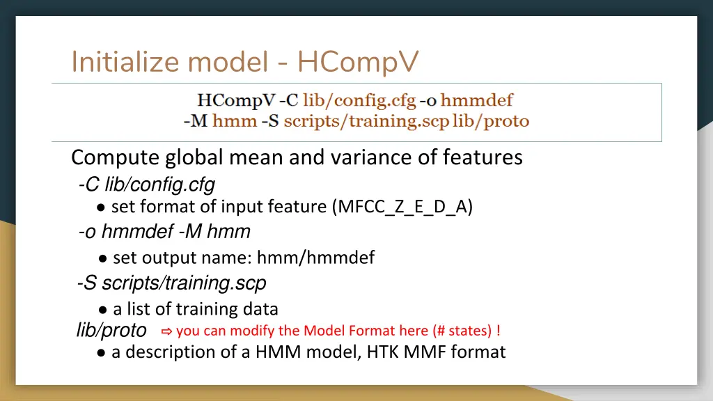 initialize model hcompv