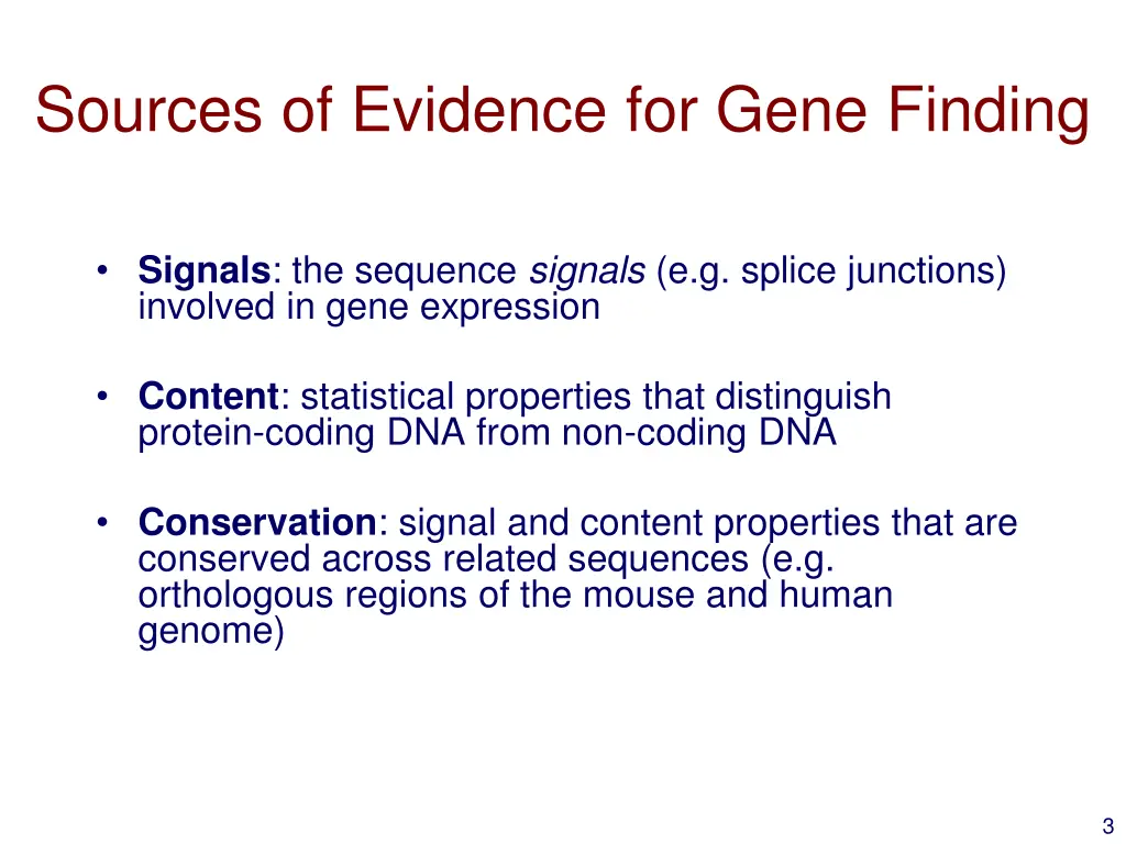 sources of evidence for gene finding