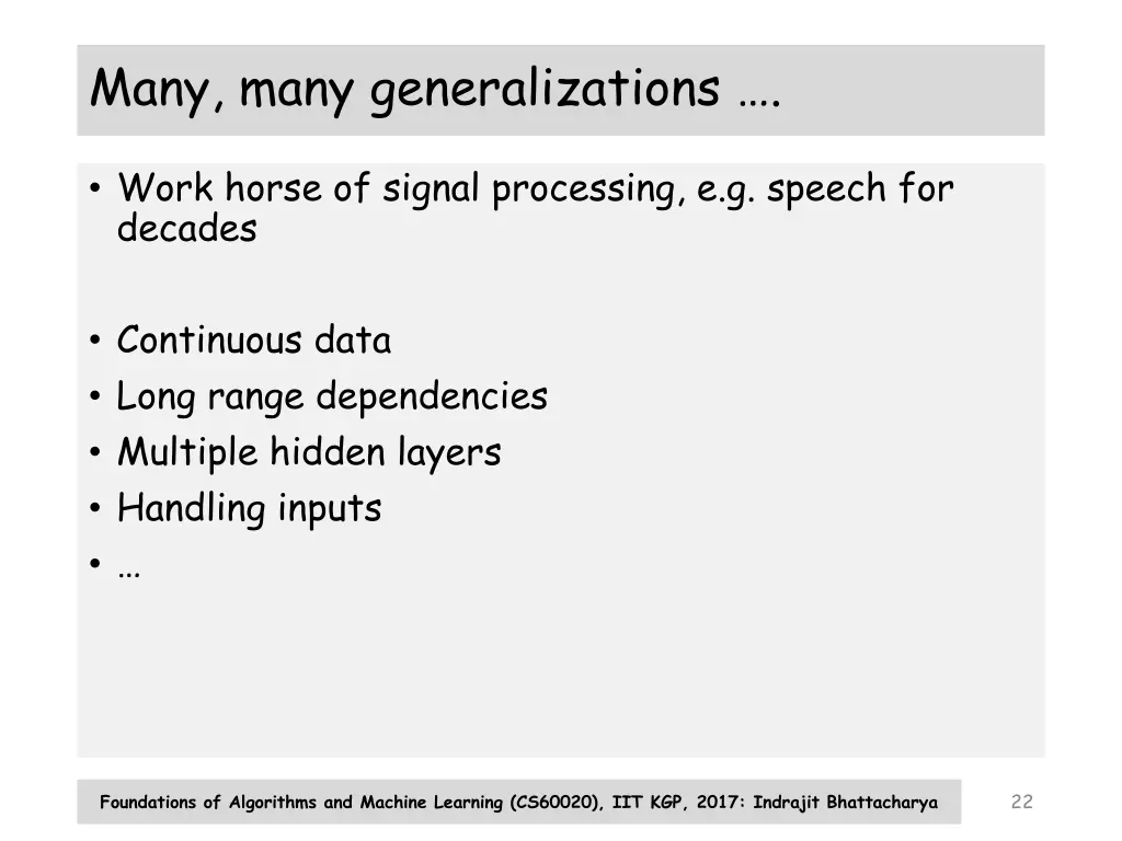 many many generalizations