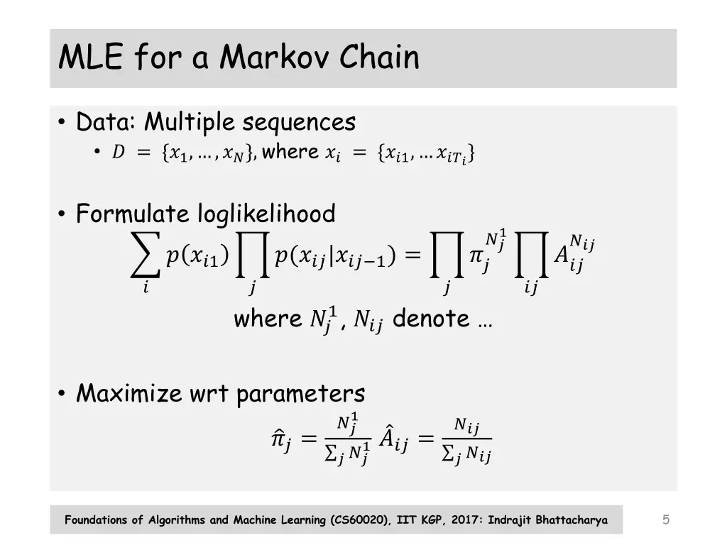 mle for a markov chain