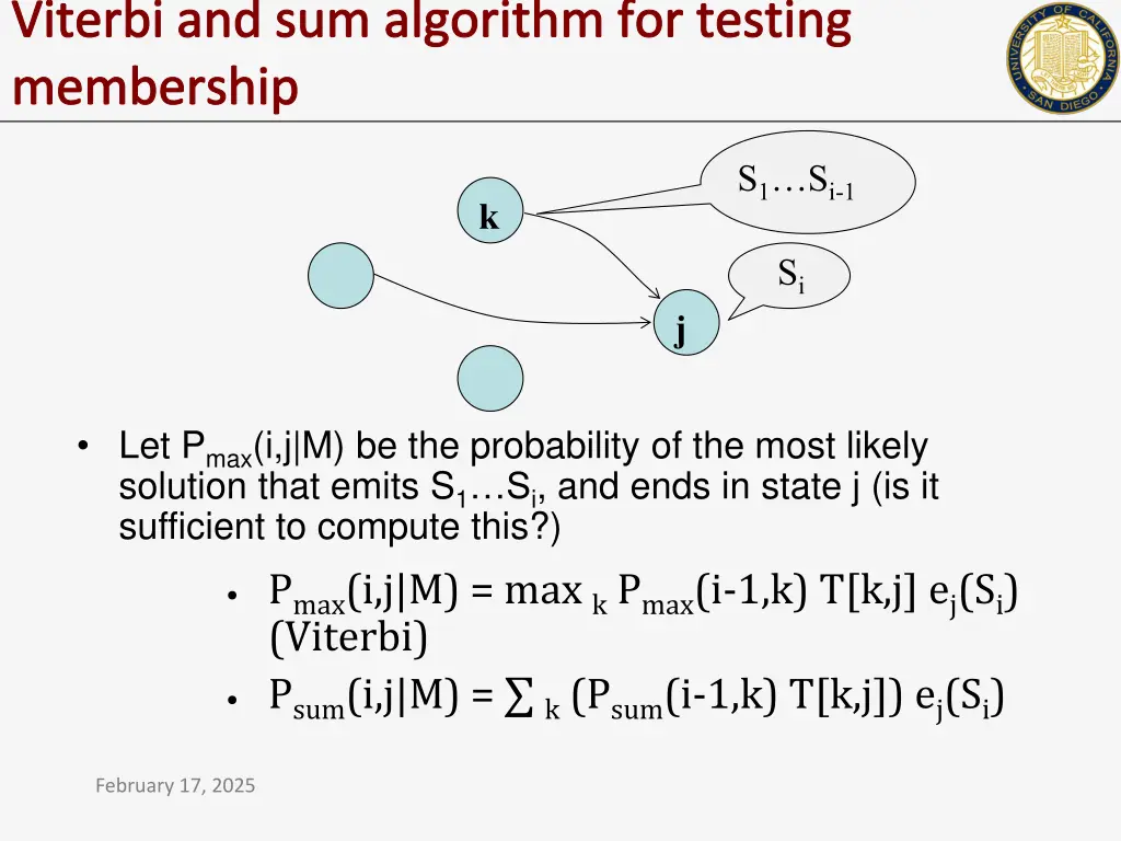 viterbi and sum algorithm for testing membership