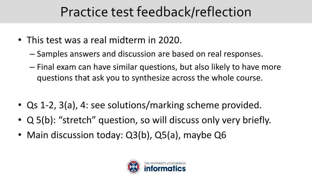practice test feedback reflection